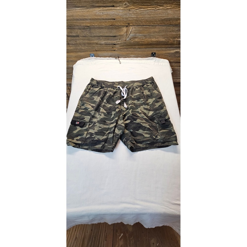 Fashion Mens Camo Cargo Shorts Green Brown 100% Cotton Elastic Waist Drawstring